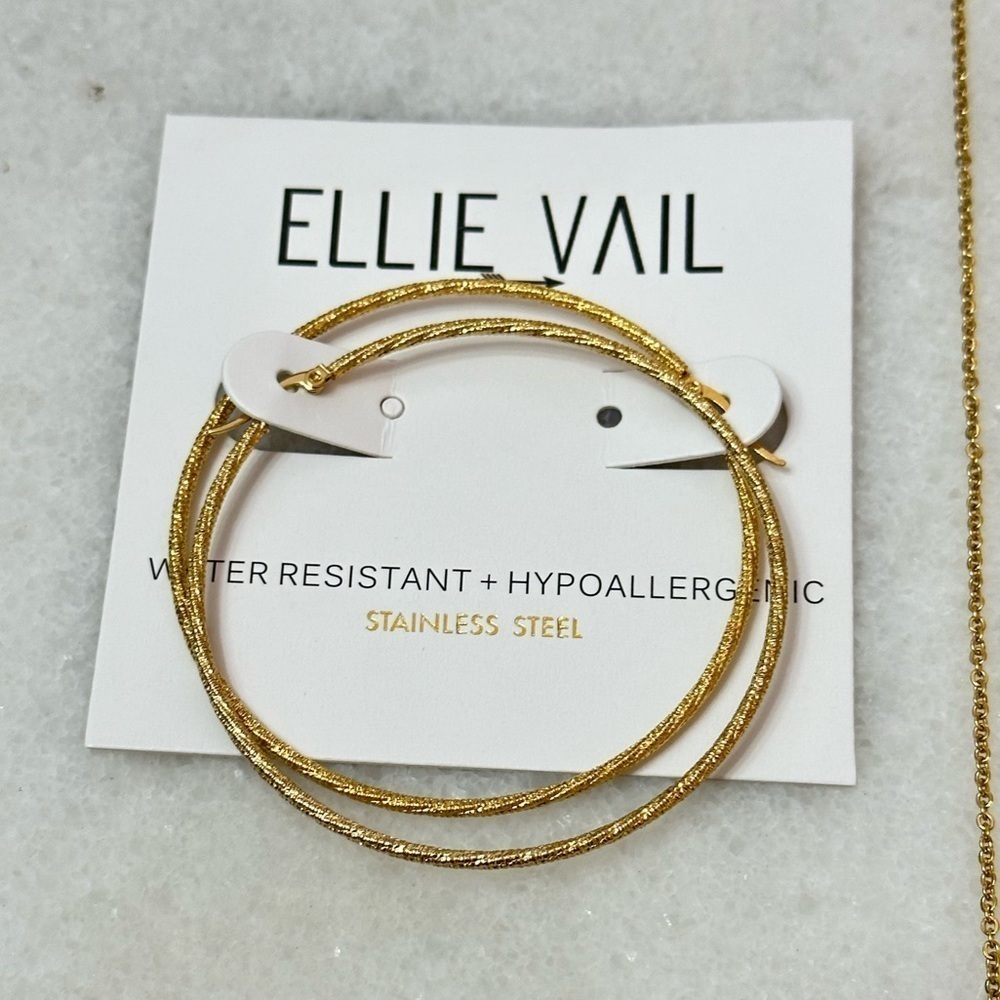 Ellie Vail jewelry-large hoops, coin necklace, lock necklace - water resistant - Picture 2 of 5